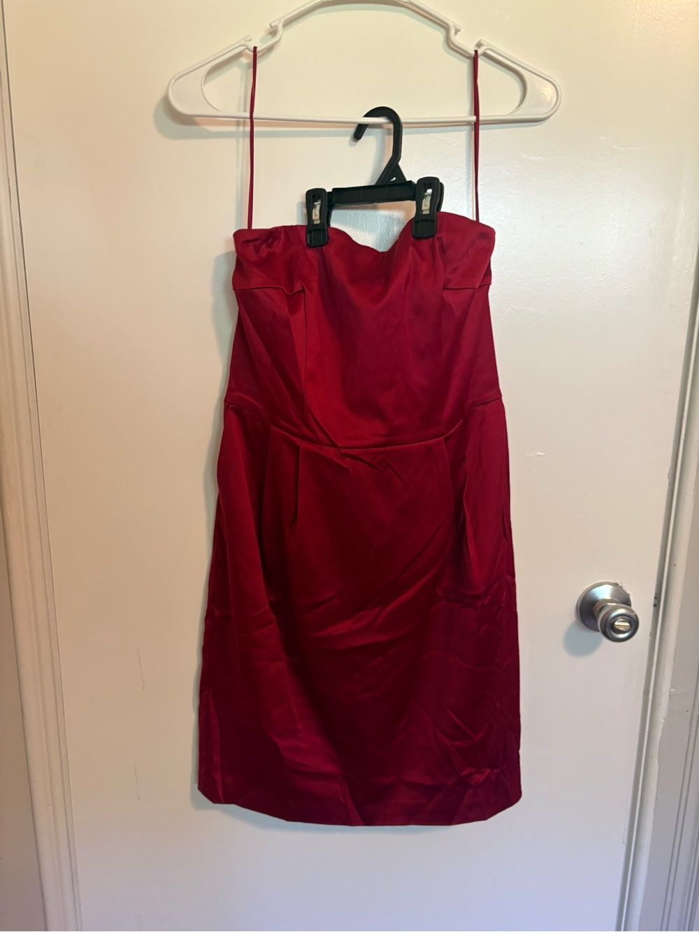 Express Red Satin Cocktail Dress with Spaghetti Straps